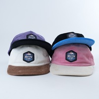 Topi Snapback 5 Panel Korduroi Custom, Tanpa Struktur, Sporty, Bordir Bisnis, Logo Patch Tenun