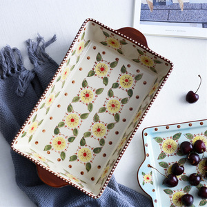 Source factory <b>ceramic</b> baking <b>pan</b>, custom hand-painted underglaze ribbon lid, double handle, large capacity, private - Product Image 1