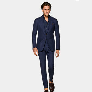 Abito Monopetto da <span class=keywords><strong>Uomo</strong></span> Personalizzabile OEM <span class=keywords><strong>Blu</strong></span> <span class=keywords><strong>Navy</strong></span> Taglie Forti in Lana Seta e Lino, Slim Business Casual Multi-trama - Product Image 1