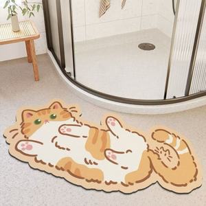 Tapis de bain antidérapant en terre de diatomée, forme personnalisée, motif chat mignon, pour sol de salle de bain - Product Image 2
