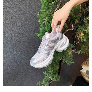 Baskets en maille argentée à semelle épaisse, chaussures de sport décontractées en cuir véritable pour femme, rehaussant la taille - Product Image 6