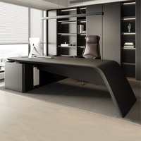 Bureau de direction moderne en bois massif laqué noir, en forme de L, écologique, finition brillante, luxe, pour PDG, assemblage facile
