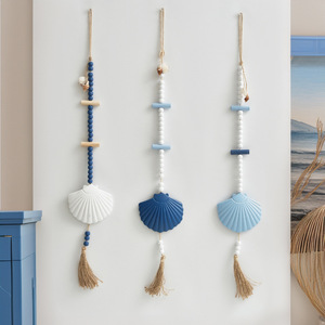 Mediterranean Style Wooden Shell Beaded <b>Wall</b> Hanging 2Pcs Ocean Theme <b>Decor</b> For Restaurant Bar - Product Image 2