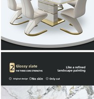 Ensemble de table à manger 6 places avec plateau en marbre de luxe, chaises assorties pour une maison ou un restaurant élégants, personnalisation en pierre