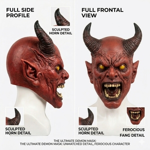 Máscara <span class=keywords><strong>de</strong></span> Látex <span class=keywords><strong>de</strong></span> Demonio <span class=keywords><strong>Diablo</strong></span> Rojo <span class=keywords><strong>con</strong></span> <span class=keywords><strong>Cuernos</strong></span> - Máscara <span class=keywords><strong>de</strong></span> Terror <span class=keywords><strong>de</strong></span> Cara Completa para Halloween, Cosplay y Fiestas <span class=keywords><strong>de</strong></span> Casas Encantadas - Product Image 2