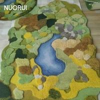 Unregelmäßig Geformter 3D-Moos-Teppich Handgetufteter Teppich mit Wald- und Seemuster für Kinderzimmer und Kreative Heimdekoration
