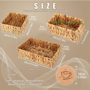 Hand-made Natural Water Hyacinth Storage <b>Baskets</b> Set of 3 Storage <b>Baskets</b> for <b>Shelves</b> Decorative from Home - Product Image 2