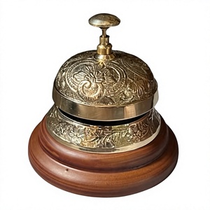 <b>Brass</b> Service <b>Bell</b> Vintage Reception Counter <b>Bell</b> Decorative Hotel Desk <b>Bell</b> Call <b>Bell</b> with Wooden Base for Restaurant Office - Product Image 1