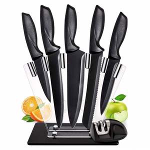 Ensemble de couteaux pour la maison, ensemble complet avec manche élégant, lame noire, ensemble de 7 pièces, couteau de chef - Product Image 1