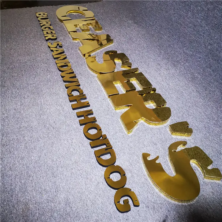 Letras doradas y pequeñas de Metal, cortadas con láser en inglés, 3D, cromado, Árabe