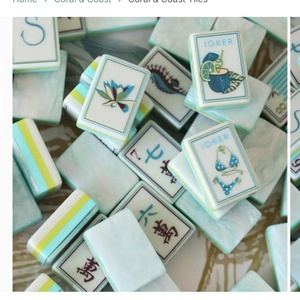 Juego de Fichas de Mahjong Perladas Azul Claro con Ilustración de Caballito de Mar, Fichas de Mahjong Acrílicas Americanas Personalizadas - Product Image 5