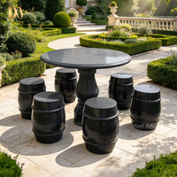 Ensemble table et tabourets de jardin en marbre noir naturel pour extérieur