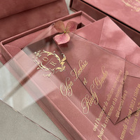 Conjunto de Caixa de Convite de Casamento em Veludo Rosa Antigo Luxuoso com Folha de Ouro Acrílica, Pasta Monogramada, Impressão Personalizada Francesa