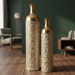 Lot de deux grands pots de fleurs décoratifs en aluminium écologique, style européen, pour plantes artificielles d'intérieur et de jardin - Product Image 1