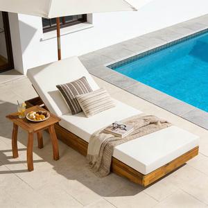 Acacia Wood Modern Luxury Chaise <strong>Lounge</strong> Cushion Teak Finish Eco-Friendly Outdoor Recliner Cream Water-Repellent <strong>Pool</strong> <strong>Lounge</strong> - Product Image 3