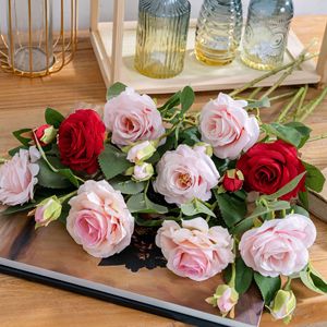 ดอกกุหลาบประดิษฐ์ CallaFloral ก้านเดี่ยว สีแดงสดและสีชมพูอ่อน ทำจากโพลีเอสเตอร์ สำหรับตกแต่งงานแต่งงานภายในอาคาร - Product Image 1