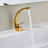 Robinet de lavabo en laiton poli sans plomb, design personnalisé, en forme de lune, mitigeur cascade à poignée unique