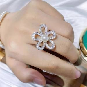 10703 DIY Pearl Accessories S925 <b>Silver</b> Ring Stand with 8-10mm Round <b>Beads</b> Fashion <b>Silver</b> Jewelry Stand - Product Image 1