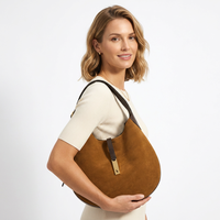 Tas Hobo Kulit Asli Premium Berkualitas Tinggi Buatan Tangan dengan Aksen Patchwork Suede, Serbaguna untuk Wanita