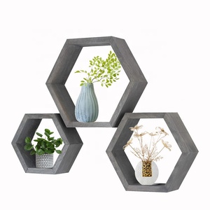 Ensemble d'étagères flottantes <span class=keywords><strong>hexagonales</strong></span>, <span class=keywords><strong>3</strong></span> étagères en nid d'abeille <span class=keywords><strong>de</strong></span> Construction en bois dur massif, décoration murale en bois rustique pour salon, chambre à coucher - Product Image 1