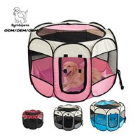 Parc de jeu pliable en maille pour animaux de compagnie avec porte, tente 8 panneaux pour chiots, chiens et chats avec toit en maille, lit pour animaux en tissu Oxford 600D