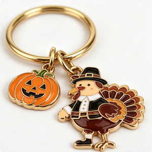 Llavero de aleación de zinc de Acción de Gracias con dijes de pavo y calabaza, estilo caricatura, regalo de recuerdo - Product Image 3