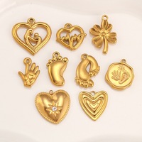 Nouveaux accessoires de bijoux DIY en acier inoxydable pour enfants, petits pendentifs en forme de cœur, de pied et de paume, breloques pour la fabrication de colliers, plaqués or 24 carats