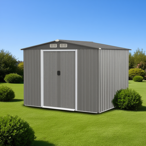 Caseta de Jardín de Acero Galvanizado Resistente de 8 x 6 Pies, Solución de Almacenamiento Exterior Gris - Product Image 2