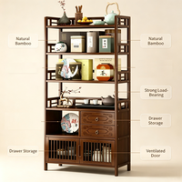 Honvidora Meuble de Salon Multifonctionnel en Bambou, Style Chinois, avec Double Tiroirs Côté Droit et Porte Inférieure, pour Présentation et Rangement