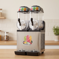 Machine à slush commerciale à double réservoir de qualité alimentaire pour la préparation de boissons glacées, idéale pour les boutiques de desserts, les cafés et la restauration.