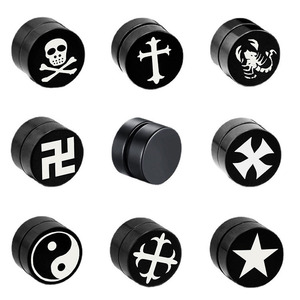 Pendientes con clip de acero y titanio para hombre, diseño geométrico redondo con patrón de insectos, joyería de moda para uso diario - Product Image 4