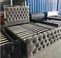 Cabecero con espejo de cristal de lujo, doble queen, king, otomana, elevación de gas, tela de terciopelo, tapizado, muebles de dormitorio
