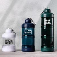 Conteneur à poudre protéinée transparent en PC/Tritan à grande capacité, 3 couches, anti-fuite, pour le sport, les voyages, les médicaments, avec porte-clés