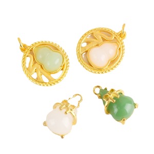 Gold Inlaid Jade Gourd Pendant 17X10mm 17X20mm DIY Jewelry Findings <b>Necklace</b> Ornament Agate Material - Product Image 5
