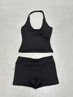 Conjunto Deportivo de Dos Piezas para Mujer, Top Deportivo con Espalda Cruzada y Pantalones Cortos, Cuello en V, Casual, Transpirable, de Secado Rápido y Ecológico