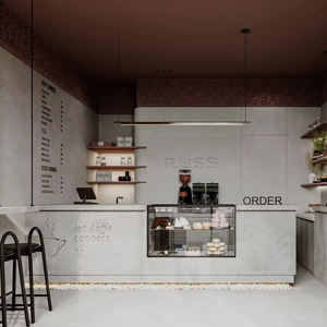 High Quality Modern LED Coffee Shop Interior Design | Store Furniture Dessert Display <b>Cabinet</b> & Custom Wooden Coffee Showcase - Product Image 1