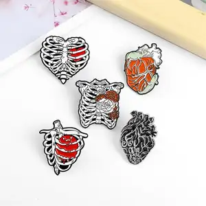 Jewelry Heart Series Brooch Creative Gray Heart Rib Organ Shape Enamel Bag Lapel Pin Cartoon Carton Customized Logo Europe 374-B