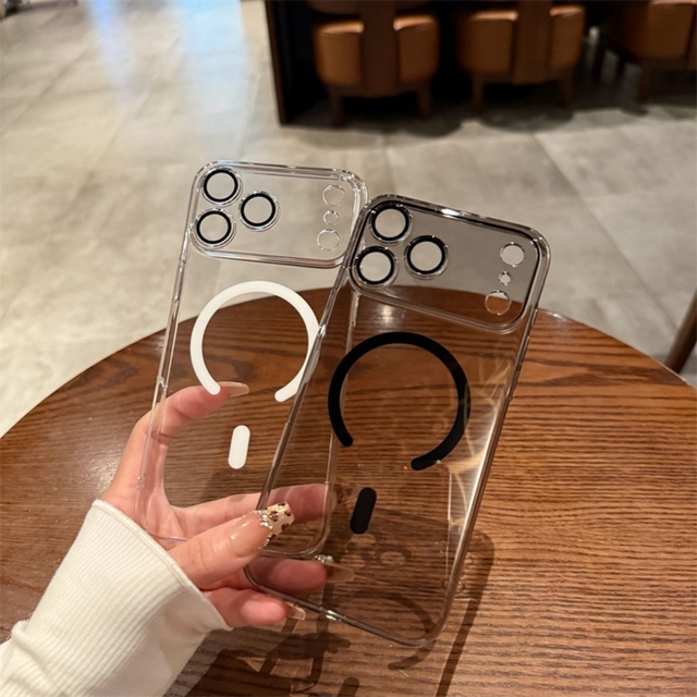 Super Thin Non-Yellowing Clear Phone Case for iPhone 11 16 14 15 Plus 12 13 Pro Max Slim Strong Magnetic Circle Hard Cover