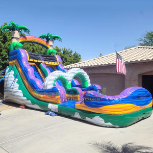 Dual lane commercial kids bounce house tobogan acuatico hinchable inflatable tropical water <b>slide</b> with <b>pool</b> - Product Image 3