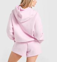 Vente en gros 2 pièces sweat à capuche zippé rose motif uni au-dessus du genou ensemble de jogging pour femmes logo personnalisé survêtement polaire coton shorts