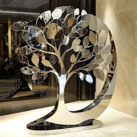Escultura Moderna de Árbol de la Fortuna en Acero Inoxidable Pulido Espejo, Estatua Grande de Pie para Edificios Comerciales