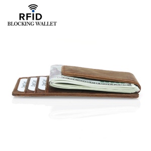 Minimalist Crazy Horse Genuine Leather Magnetic Money Clip <b>Wallets</b> <b>RFID</b> Slim Credit Card Holder <b>Wallet</b> for Men - Product Image 5