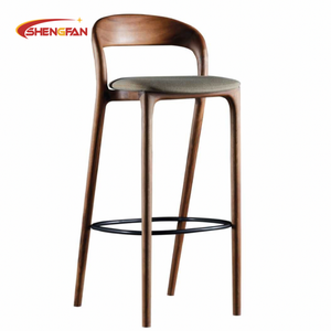 Sgabello da Bar Premium Stile Nordico per Cucina, Hotel, Bistrot, Caffè, con Cuscino Personalizzato in Tessuto, Legno Massello, Schienale Alto, Design da Bancone, Sedie da Pranzo <span class=keywords><strong>Neva</strong></span> - Product Image 1