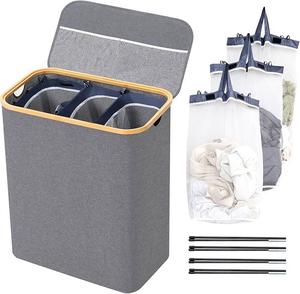 Diseño personalizado 145L Rectangular plegable de bambú grande 3 <span class=keywords><strong>bolsa</strong></span> de almacenamiento impermeable cesta de <span class=keywords><strong>ropa</strong></span> <span class=keywords><strong>sucia</strong></span> - Product Image 1