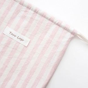 Customizable Stripe Women's Eco-Friendly Canvas <b>Drawstring</b> <b>Pouch</b> Cotton Gift Jewelry Storage Bag with Label - Product Image 4