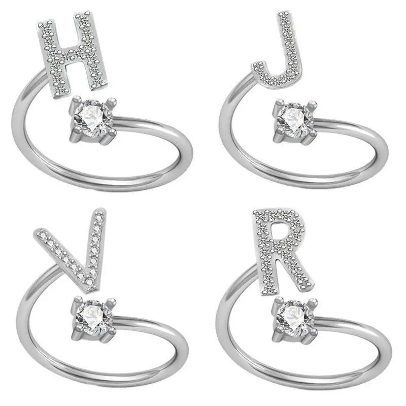Alfabeto regolabile 26 gioielli di moda con anello con lettera iniziale