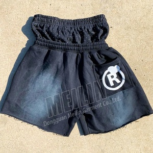Custom Manufacturer Summer High Wais Sun Faded <b>Shorts</b> French Terry Baggy Distress <b>Patch</b> Rhinestone Double Waisted <b>Shorts</b> - Product Image 2
