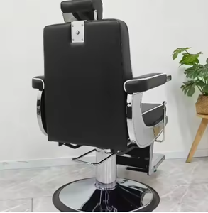 Silla de Barbero Negra de Alta Calidad, Cuero Sintético con Ruedas para Barberos Altos - Product Image 4
