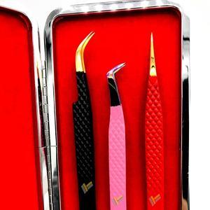 Pinzas de extensión de pestañas de acero inoxidable japonesas profesionales, logotipo personalizado en Punta dorada, extensión de pestañas de volumen de Color en polvo - Product Image 4