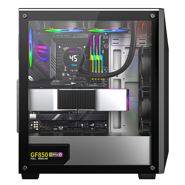 Customizable Mid Tower Gaming PC Case for ATX/Micro ATX/Mini ITX With USB Audio Front Panel ARGB LED Light and Tempered Glass